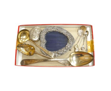 A group of assorted silver including a George III Irish silver basing spoon, Dublin, 1804, 29.5cm, a similar sauce ladle, two