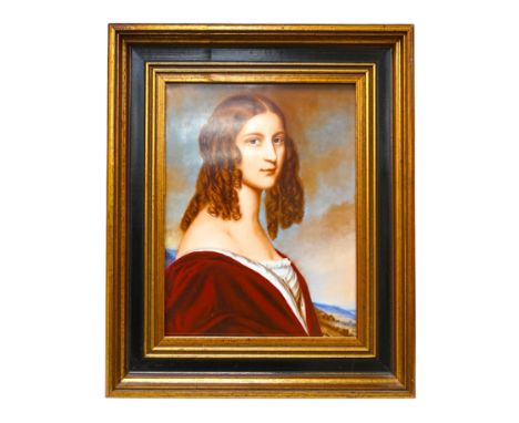 A 20th century German RPM printed porcelain portrait plaque of Baroness Frederike von Gumpenberg, framed, 23 x 17cm excl. fra