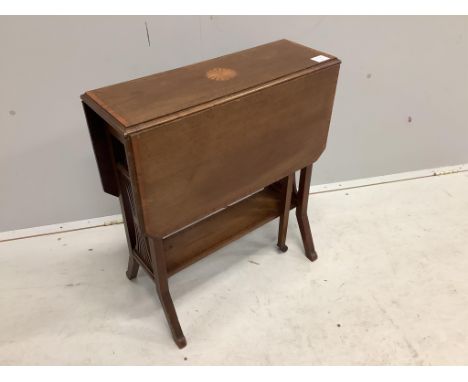 An Edwardian inlaid mahogany Sutherland table, width 60cm, depth 21cm, height 65cm. Condition - fairProvenance: Constables To