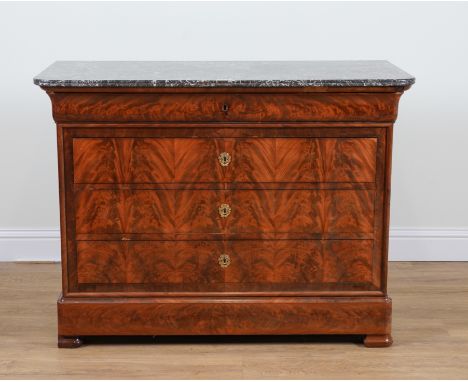 A 19TH CENTURY FRENCH MARBLE TOPPED COMMODEWith mahogany five drawer base, 128cm wide; 59cm deep; 97cm highOne key present ho