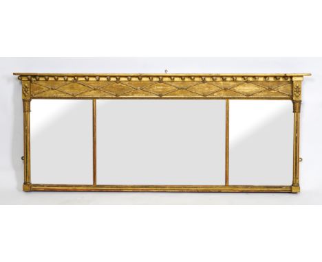A REGENCY GILT FRAMED TRIPLE PLATE OVER MANTEL MIRROR142cm wide; 59cm high
