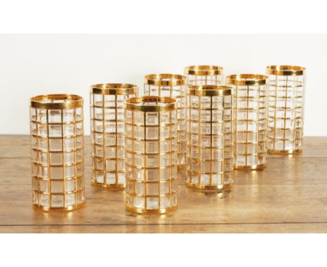 A SET OF EIGHT IMPERIAL GLASS TORIL DE ORO DRINKING GLASSES (8)Modern Each tall cylindrical glass embellished with a gilt lat