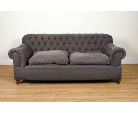 A LATE VICTORIAN CHESTERFIELD SOFAWith later grey button-back upholstery 211cm wide; 89cm high