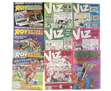 A collection of various vintage lad's mag comic books