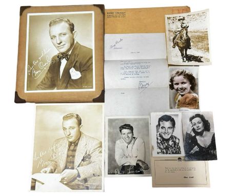 A collection of vintage ephemera, to include Bing Crosby signed letter, facsimile autographs of Bing Crosy, Burt Lancaster et