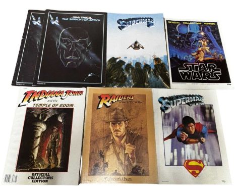 A collection of film brochures and collector's guides to include Superman I and II, Indiana Jones, Star Trek and Star Wars