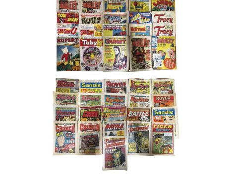 A large collection of vintage comics, to include Sandie, Spike, Warlord, The Crunch, Bullet, Misty, Tracy, See.Saw etc