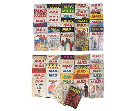 A collection of vintage MAD magazines, numbers: 60, 71, 76, 83, 85, 88, 93-95, 97-101, 106-108, 110, 112, 118, 120, 123-125, 