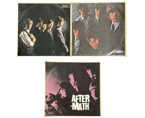 Three Rolling Stones 12" vinyl LPs, to include: - Self-Titled, Decca, Mono, LK 4605 - No 2, Decca, Mono, LK 4661- After-Math,