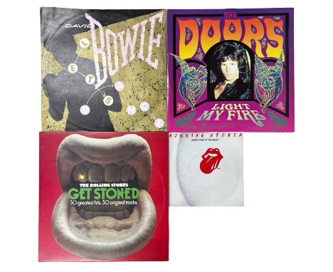 A mixed lot of rock and roll records, to include: - David Bowie: Let's Dance, EMI, 12EA152, 1983 (12") - The Doors: Light My 