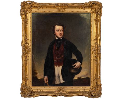 Circle of Sir John Watson-Gordon [1790-1864]-Portrait of Alexander Graham, three-quarter length in riding dress,with crop and