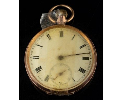 A 9 carat  gold pocket watch,: the white enamel dial with black Roman numerals and subsidiary seconds dial, stamped 375, diam