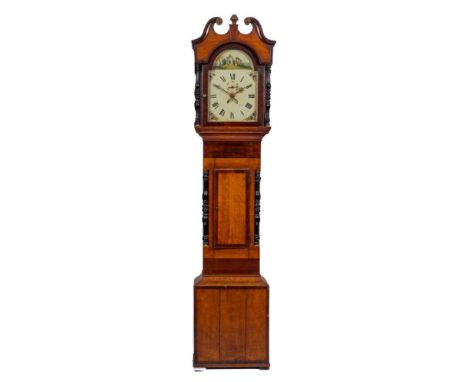 Jones & Son, Merthyr, an oak and mahogany longcase clock: the thirty-hour duration movement striking the hours on a gong, the