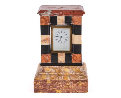 An Edwardian specimen marble carriage clock stand with brass carriage clock: the eight-day duration timepiece movement having