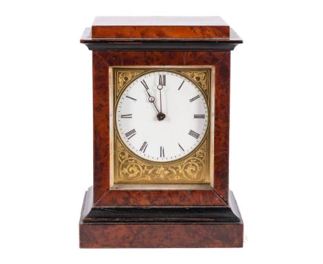 A small English Victorian burr wood mantel clock: the eight-day duration, spring-driven movement with tic-tac escapement, the