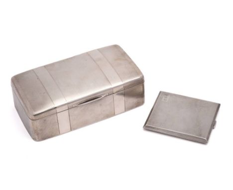 A George V silver cigarette case, maker E J Trevitt &amp; Sons, Birmingham, 1920,: initialled, of rectangular outline with en