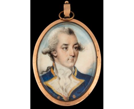 English School late 18th Century-A miniature portrait of a naval Admiral, said to be Admiral Wolseley R.N.,: head and shoulde