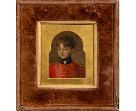 English School Circa 1815-Miniature portrait of a Military Ensign,:-head and shoulders, with red hair and brown eyes, wearing