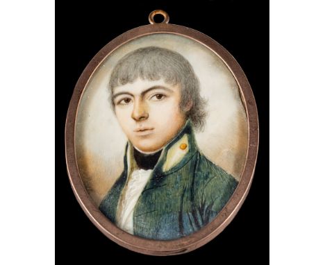 Thomas Peat [fl.1791-1831]-A miniature portrait of a Midshipman,:-head and shoulders with fair hair and brown eyes,wearing a 