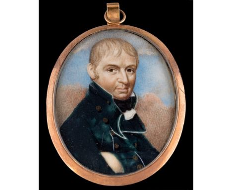 Circle of Alexander Galloway [fl.1794-1812]-A miniature portrait of a naval officer,:-bust-length, with short fair hair and b