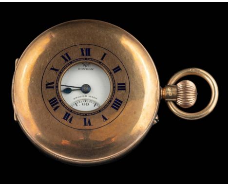 Rotherhams, London, a 9 carat gold pocket watch,: the white enamel dial with black Roman numerals, blue steel hands and subsi