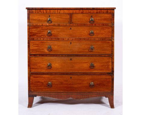 A George III mahogany chest of drawers, late 18th century,: with ebony strung top above two short and four graduated long dra