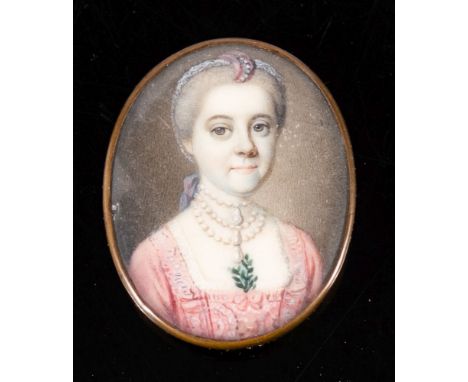 English School third quarter 18th Century-A miniature portrait of a lady said to be Mary Catherine Mills [d.1825],:- head and