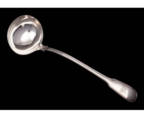 A Victorian silver fiddle and thread pattern soup ladle, maker Samuel Hayne &amp; Dudley Cater,  London, 1846: monogrammed, 3