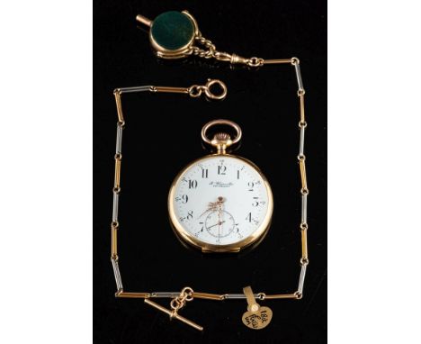 R. Wainwiller, Bruxelles, an 18 carat gold pocket watch,: the circular white enamel dial with black Arabic numerals, Breguet 