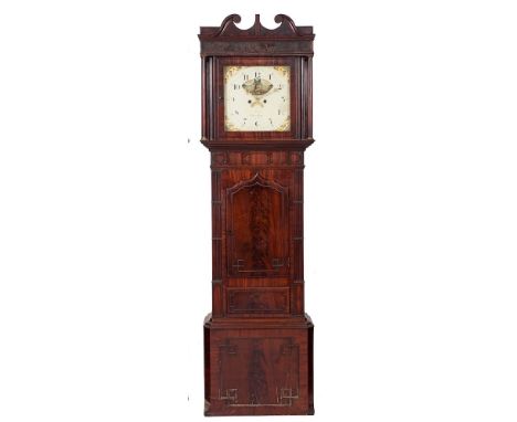 Twist, Ormskirk, a mahogany moonphase longcase clock: the eight-day duration movement striking the hours on a bell and having