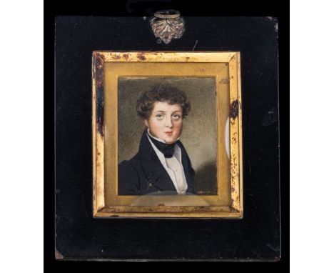 William Bone [fl.1827-1851]-A miniature portrait of a young man, said to be Anthony G. Golding Esq.,:- head and shoulders wit