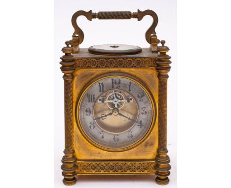 Diette-Hour, France, a large carriage clock: the eight-day duration timepiece movement having a lever escapement, the backpla