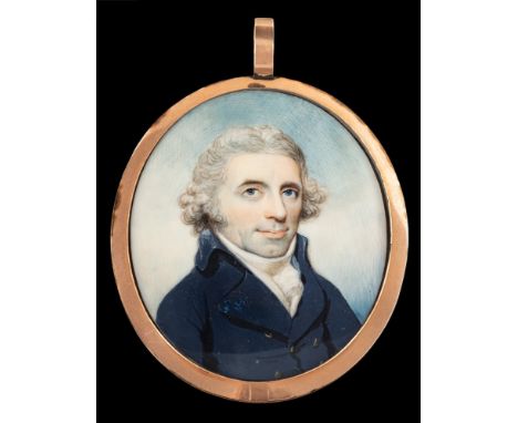 Attributed to Thomas Le Hardy [18/19th Century]-A miniature portrait of a naval officer,:-head and shoulders with wavy hair a