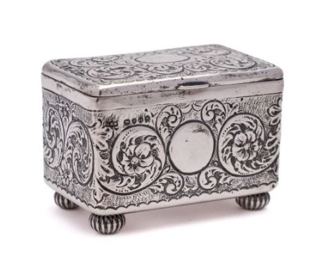 A Victorian silver ring casket, maker Mappin & Webb, London, 1889: of rectangular outline, the hinged lid with oval cartouche