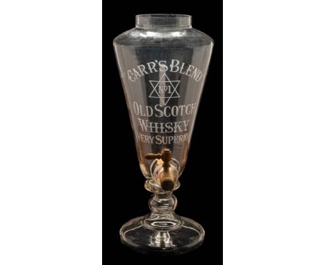A large glass whisky dispenser: by L.Lumley &amp; Co.Ltd.London, Rd.No.249563 for 'Carr's Blend No1 Old Scotch Whisky Very Su