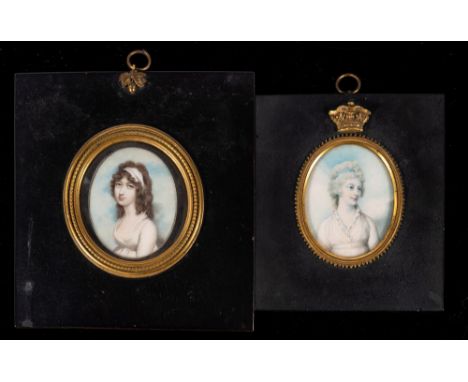 English School late 18th Century-A miniature portrait of a young lady, said to be Augusta, Daughter of George III,:- bust-len