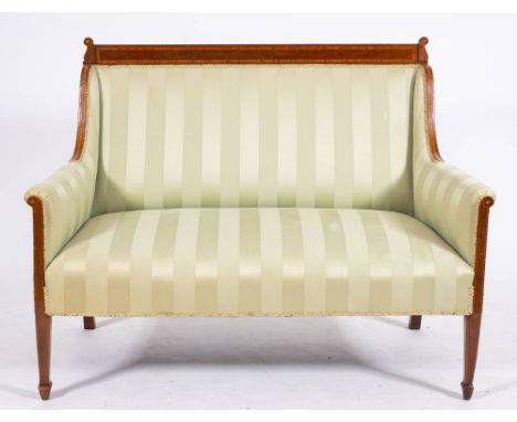 An Edwardian mahogany, crossbanded and upholstered marquise sofa, early 20th century,: the toprail of the rectangular backres