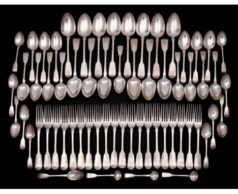 A matched Fiddle pattern part flatware service, various makers and dates: bears Holland  family crest, includes; fourteen tab