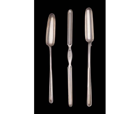 A George III silver marrow scoop, maker John Lambe, London, 1800,: monogrammed, a George IV marrow scoop, maker Charles Eley,