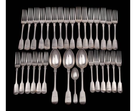 A matched Fiddle pattern part flatware service, various makers and dates: bears Bathurst family crest, includes; three table 