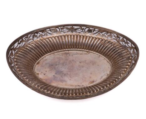 A Victorian silver bread basket, maker Henry Wilkinson & Co, London, 1894: of oval outline with pierced rim and reeded decora
