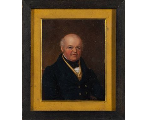 English School Circa 1800-A miniature portrait of a gentleman,:- bust-length, with grey hair, brown eyes and a rosy complexio