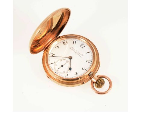 Pearce &amp; Sons - a 9 carat yellow gold full-hunter pocket watch, the white enamel dial named Pearce &amp; Sons Ltd. York, 