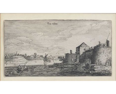 After Esaias van de Velde,Ter Tolen,monochrome etching, trimmed inside the plate mark,8x17cm.