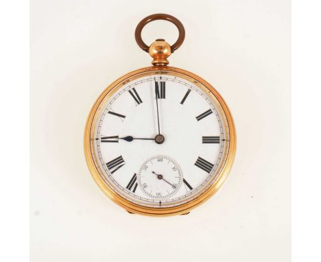 A small open face pocket watch, the white enamel dial having a roman numeral chapter ring and subsidiary seconds dial in an e