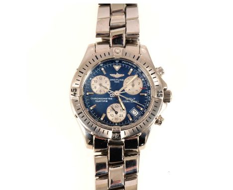 Breitling - a gentleman's Colt Chronometre wristwatch, blue dial with luminous baton markers, pointed steel hour and minute h