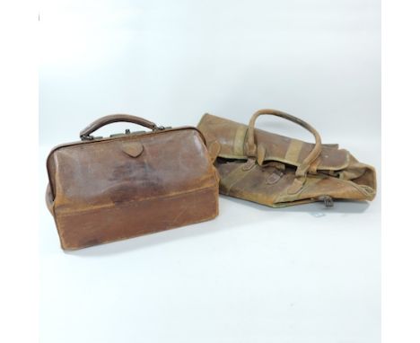 A vintage leather doctors bag, 40cm, together with an early 20th century leather bag
