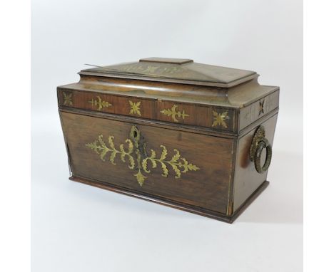 A Regency rosewood and cut brass tea caddy, 31cm
