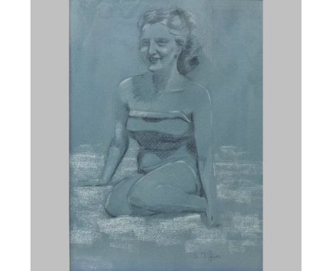 Sheila Tiffin, 20th century, self portrait, chalk and charcoal, 31 x 22cm