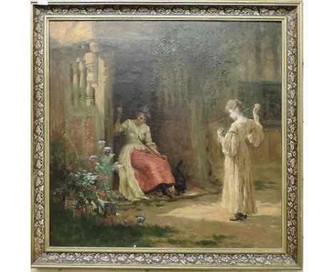Continental school, 20th century, a portrait of two ladies, oil on canvas, 60 x 60cm